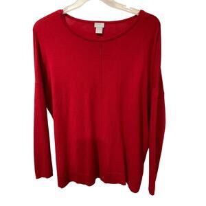 Chico's Red Cashmere/Rayon pullover Boat Neck Long Sleeve Holiday Sweater 8/10
